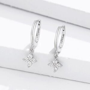 Dainty Crystal Flower Charm Hoop Earrings in Silver